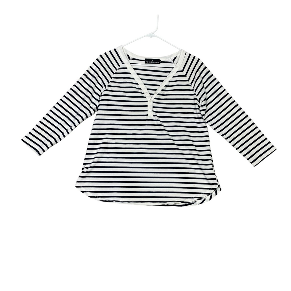 Tuckernuck Pomander Place women top Blouse 3/4 Sleeve striped size S henley - Picture 3 of 10